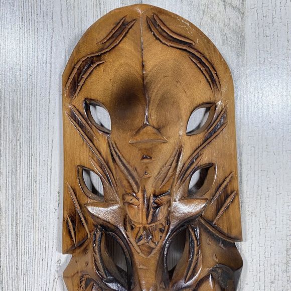 Vintage Filipino Bakunawa Dragon Mask Hand Carved Wood Tiki Tribal Mask 12" - Picture 3 of 10